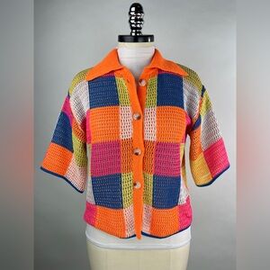 💚 2913. Multicolor Checkered Short Sleeve Cardigan